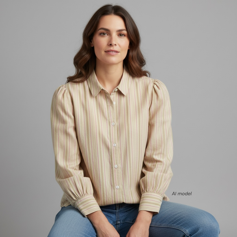 Faherty Shirt Womens M Off White Byrd Stripe Organic Cotton Prairie Boho Tags